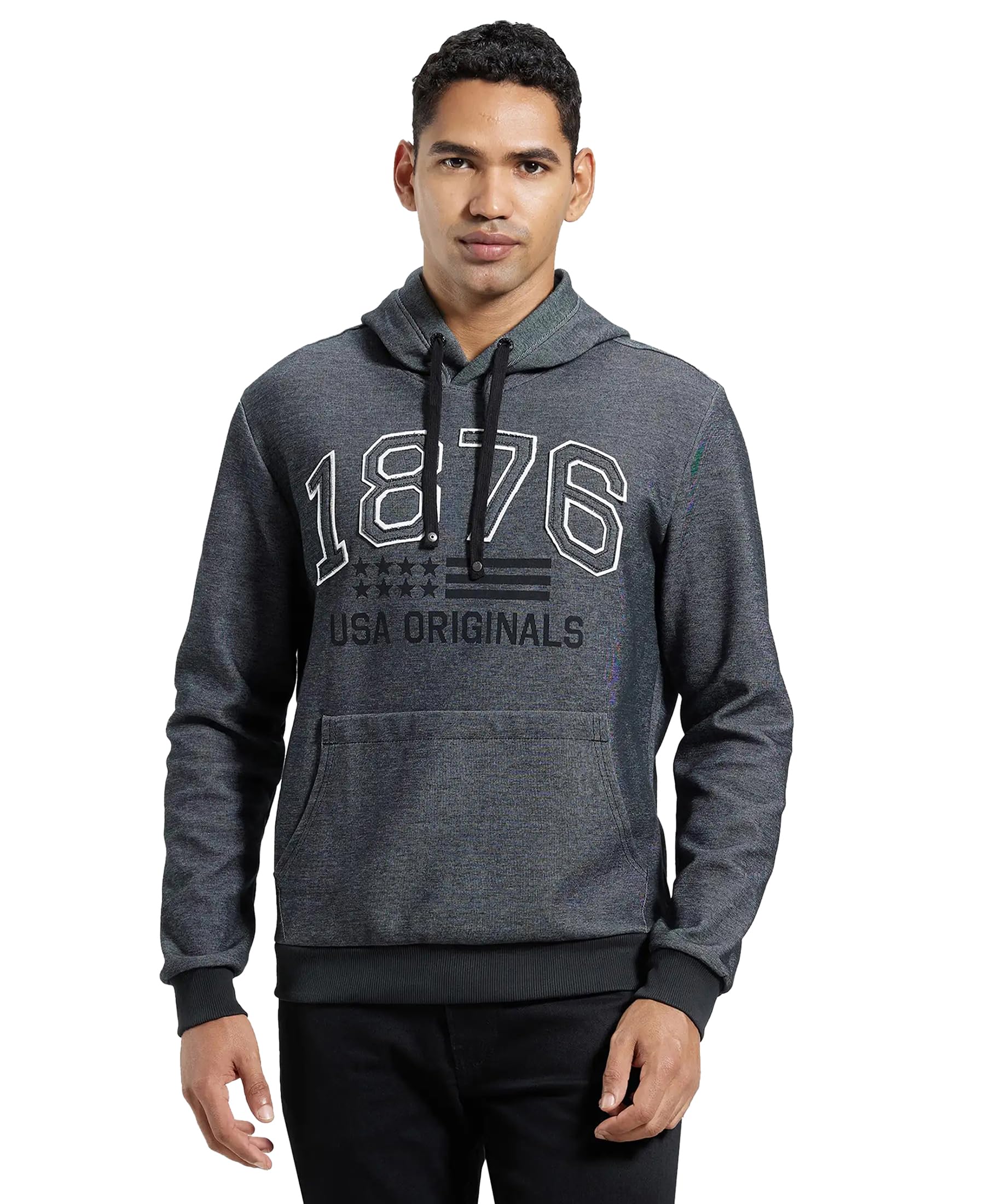 Jockey UM22 Men's Super Combed Cotton Rich Printed Hoodie Sweatshirt with Ribbed Cuffs and Side Pockets (Prints May Vary)_Black_L